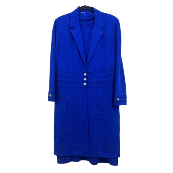 St John 2 Piece Set Sleeveless Midi Dress / Long Jacket Hearts Blue 12/14 - Picture 1 of 7